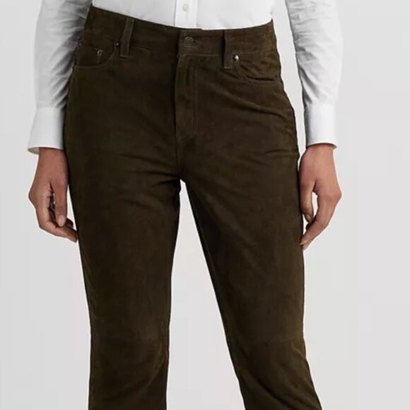 NWT Lauren Ralph Lauren Black Label Goat Suede High-Rise Boot Pants – Dark Olive - Picture 1 of 15